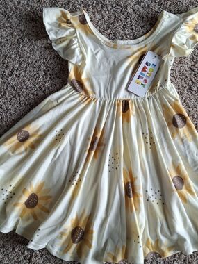 Sunflower-Print Yellow Kids Dress by Zutano